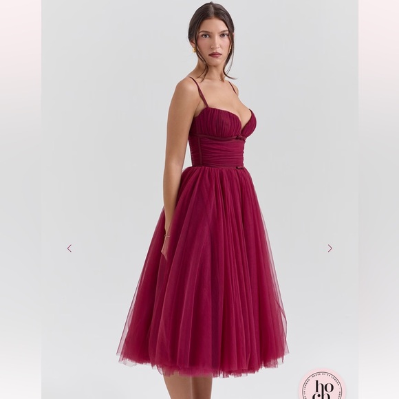 House of Cb COUNTESS Cabernet Tulle Midi Dress - Picture 3 of 5